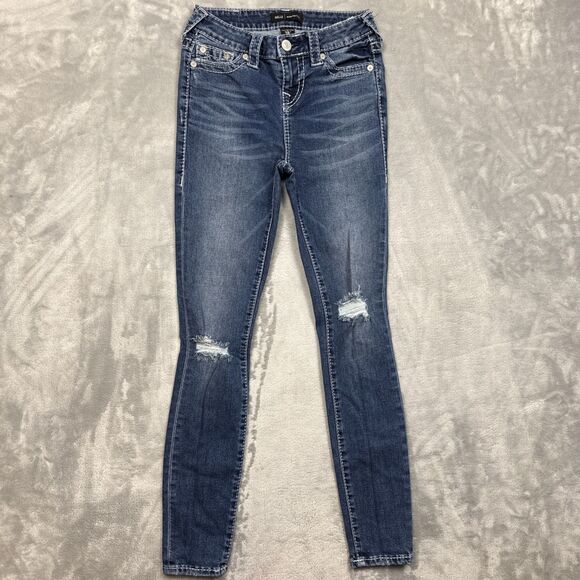 True Religion Halle Jeans Women 26 Mid Rise Super Skinny Medium Wash Distressed - Picture 1 of 9